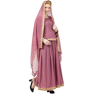 Lehenga abaya with matching Hijab- Puce Pink